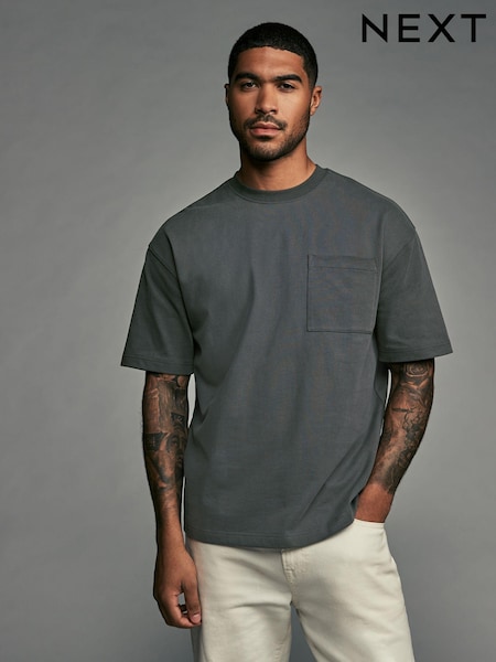 Charcoal Grey Relaxed Fit Supersoft Heavyweight Pocket 100% Cotton T-Shirt (E15545) | £16