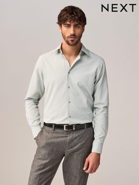 Sage Green Regular Fit Trimmed Easy Care Single Cuff Oxford Shirt (E15760) | £32