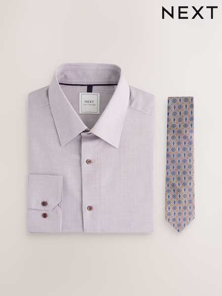 Damson Pink Slim Fit Shirt And Tie Set (E15762) | £36