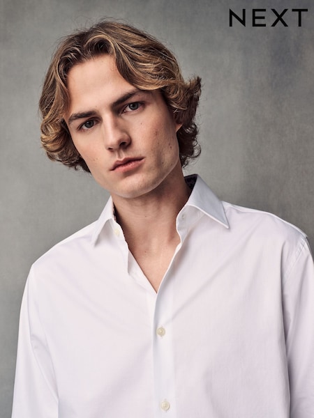 White Slim Fit 100% Cotton Textured Twill Shirt (E15772) | £38