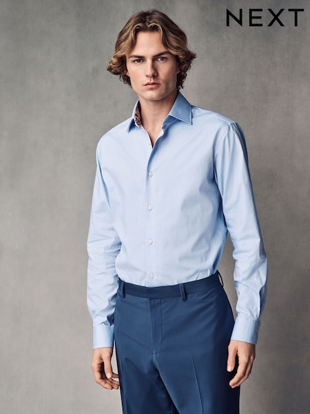Blue Slim Fit 100% Cotton Textured Twill Shirt (E15775) | £38