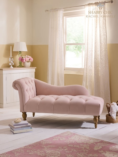 Shabby Chic by Rachel Ashwell® Blush Pink Velvet Delilah Chaise Longue Sofa (E15854) | £649