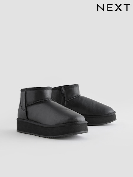 Black Shower Repellent Suede Faux Fur Lined Platform Boots (E15875) | £46