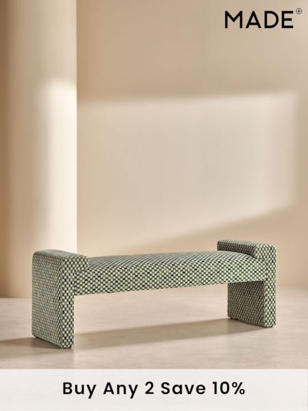 MADE.COM Green Checked Velvet Brixton Bench (E15893) | £225