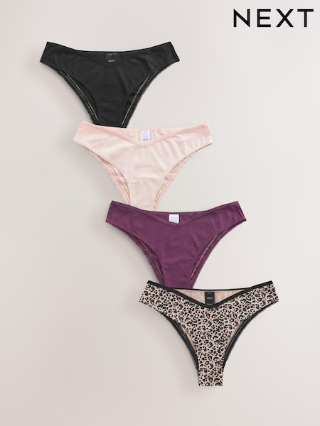 Print/Plain Brazilian Geo Lace Trim Knickers 4 Pack (E15966) | £16