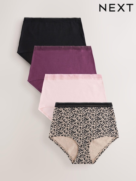 Print/Plain Full Brief Geo Lace Trim Knickers 4 Pack (E15980) | £19