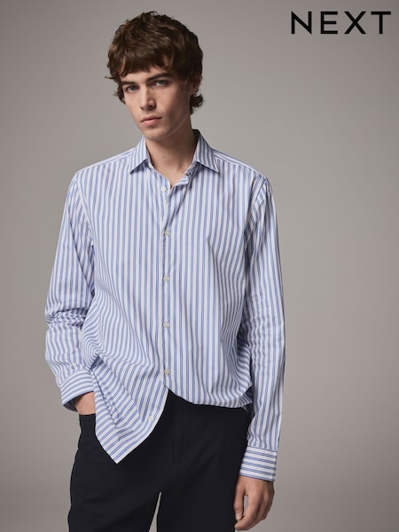 Blue 100% Cotton Smart Stripe Shirt with Cut Away Collar (E16057) | £35