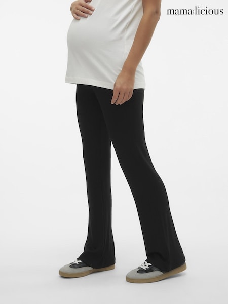 Mamalicious Black Maternity Jersey Flared Leggings (E16118) | £32
