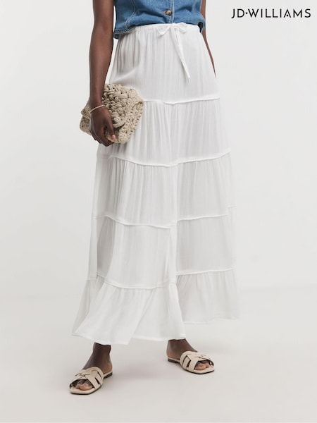 JD Williams White Crinkle Tiered Maxi Skirt (E16174) | £18