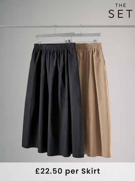 The Set Black/Taupe Brown 2 Pack Taffetta Full Midi Skirts (E16276) | £45