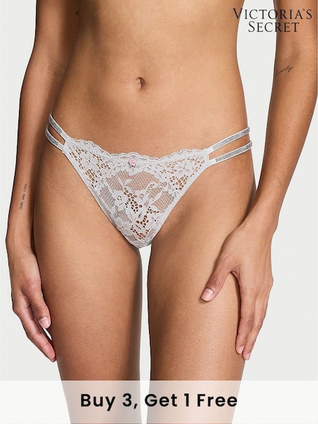 Victoria's Secret Silver Pearl Grey Brazilian Twinkle Strap Knickers (E16303) | £20