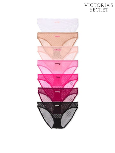 Victoria's Secret Pink/Nude/White/Black 7 Pack Dotted Mesh Bikini Knickers (E16311) | £35