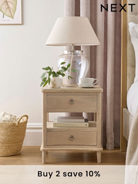 Light Natural Sadie Solid Mango Wood 2 Drawer Bedside Table (E16328) | £250