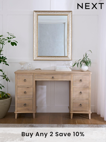 Light Natural Sadie Solid Mango Wood 7 Drawer Console Dressing Table (E16332) | £650