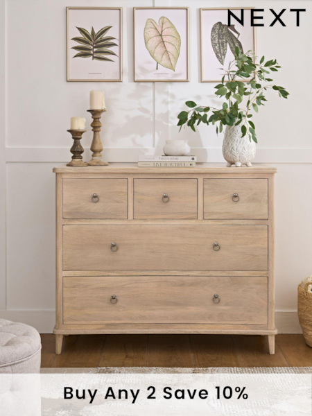 Light Natural Sadie Solid Mango Wood 5 Drawer Chest of Drawers (E16333) | £699