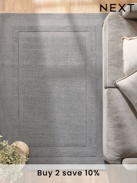 Charcoal Grey Vienna Border Rug (E16484) | £90 - £310