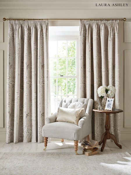 Laura Ashley Natural Rowsham Garden Blackout Headertape Curtains (E17199) | £75 - £145