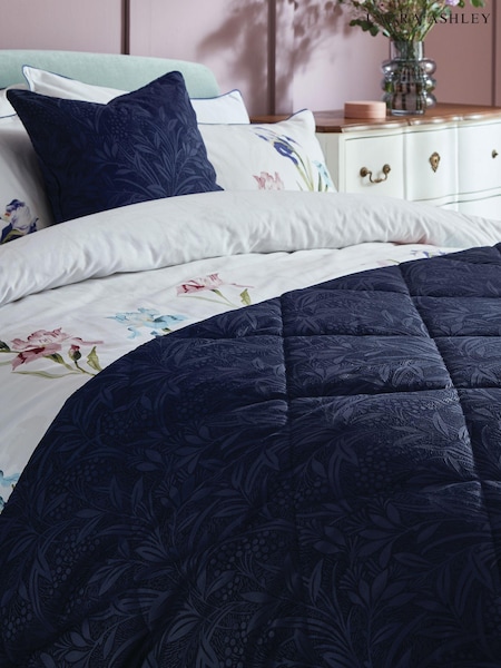 Laura Ashley Navy Blue Barley Embossed Quilted Bedspread (E17202) | £160