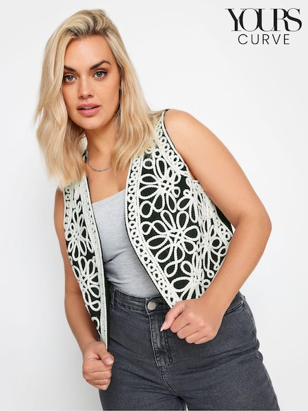 Yours Curve Black 100% Cotton Limited Embroidered Waistcoat (E17222) | £34