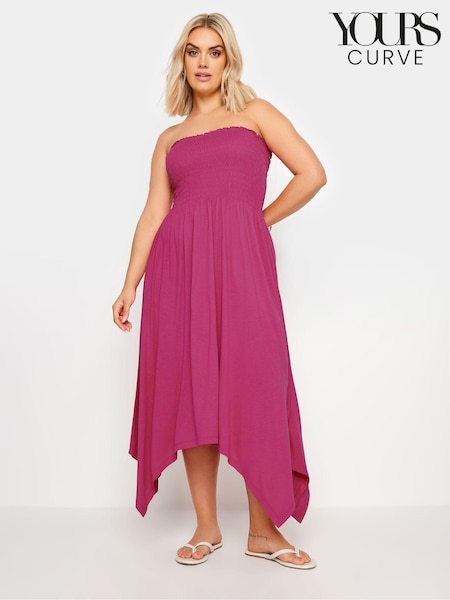 Yours Curve Pink Shirred Midi Dress (E17228) | £14
