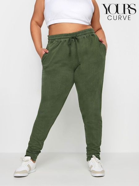 Yours Curve Green 100% Cotton Acid Wash Joggers (E17231) | £27