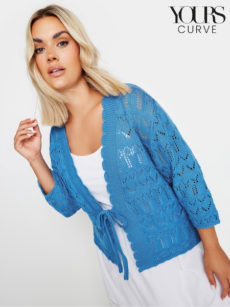 Yours Curve Blue Crochet Tie Front Shrug (E17249) | £29