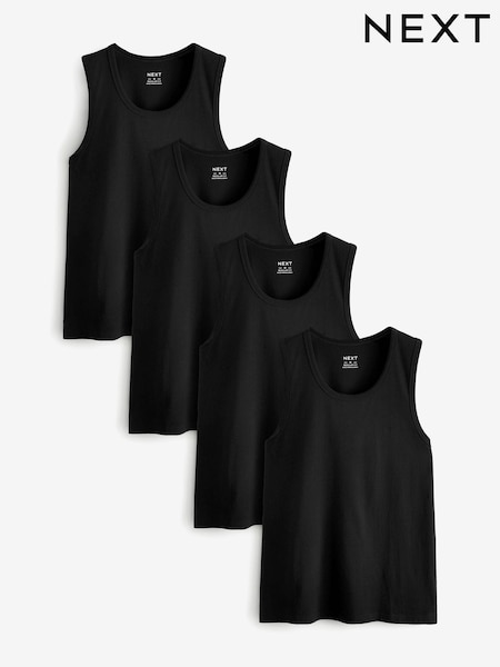 Black 100% Cotton Vests 4 Pack (E17289) | £30