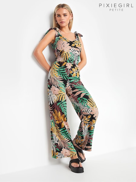 PixieGirl Petite Black Tie Strap Wide Leg Jumpsuit (E17343) | £39