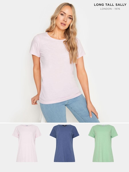 Long Tall Sally Pink 100% Cotton Basic V-Neck T-Shirts 3 Pack (E17359) | £33