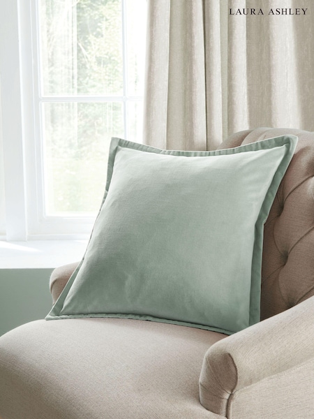 Laura Ashley Velvet Sage Leaf Hanya 100% Cotton Cushion (E17372) | £40