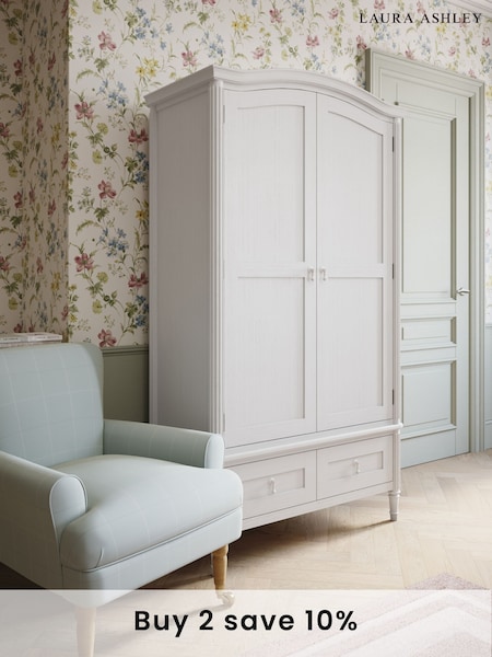Laura Ashley White Washed Bramford Double 2 Drawer Wardrobe (E17512) | £1,545