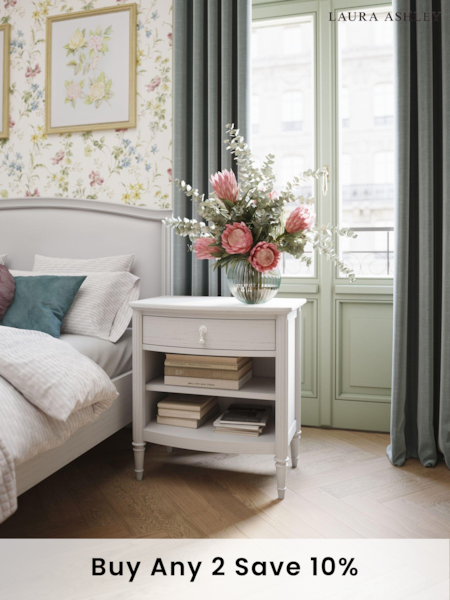 Laura Ashley White Washed Bramford 1 Drawer Bedside Table (E17520) | £375