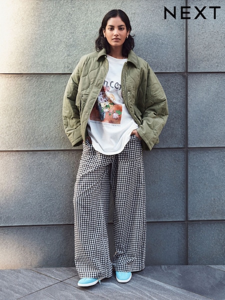 Black/White Pull On Gingham Trousers (E17535) | £25