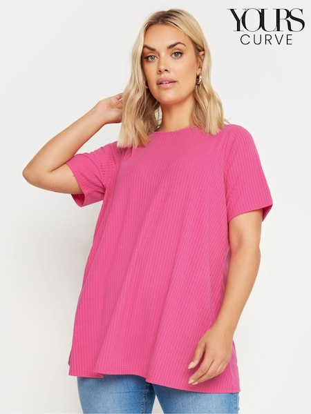 Yours Curve Pink Ribbed T-Shirt (E17580) | £20