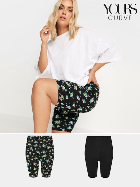 Yours Curve Black Legging Shorts 2 Pack (E17601) | £22