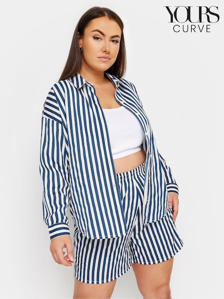 Yours Curve Blue Stripe Co-Ord Shirt (E17614) | £27