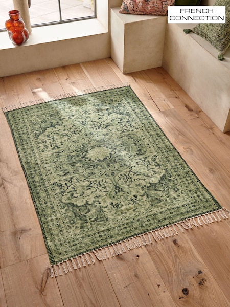 French Connection Green Printed Kabir Flatweave Rug (E17649) | £55 - £150