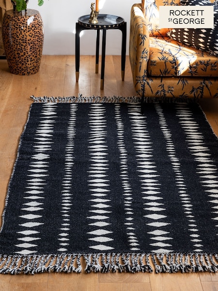 Rockett St George Black Geo Cowboy Flatweave Wool Rich Rug (E17656) | £80 - £350
