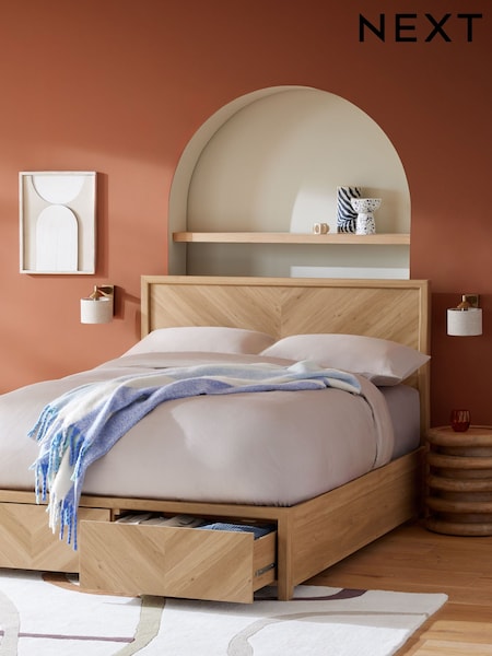 Wood Oak Effect Hayford Bed Frame with Storage Drawers (E17895) | £699 - £799