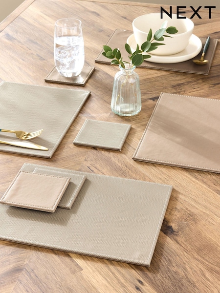 Set of 4 Natural Rectangle Reversible Faux Leather Placemats and Coasters (E17906) | £24