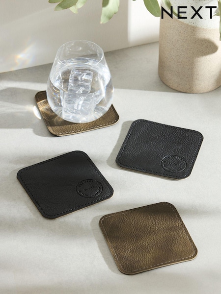 Set of 4 Black Reversible Soft Faux Leather Coasters (E17910) | £8
