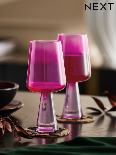 Set of 2 Pink Aubrie Wine Glasses (E17923) | £16