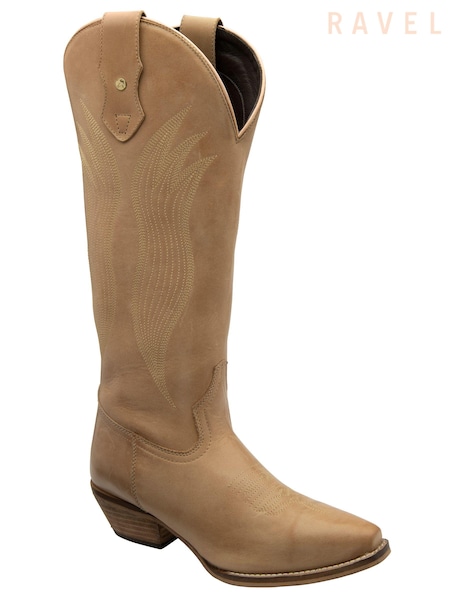 Ravel Natural Leather Mid Calf Cowboy Western Boots (E18006) | £135