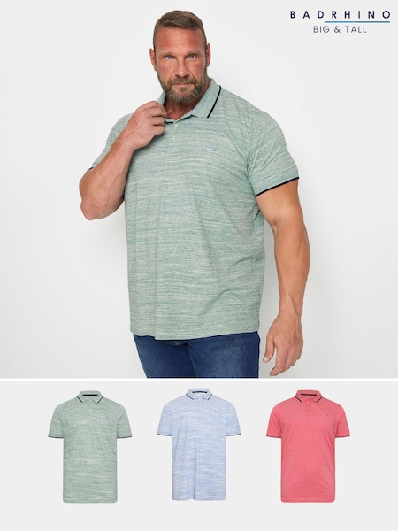 BadRhino Big & Tall Blue 3 Pack Injected Slub Polo Shirts (E18032) | £55