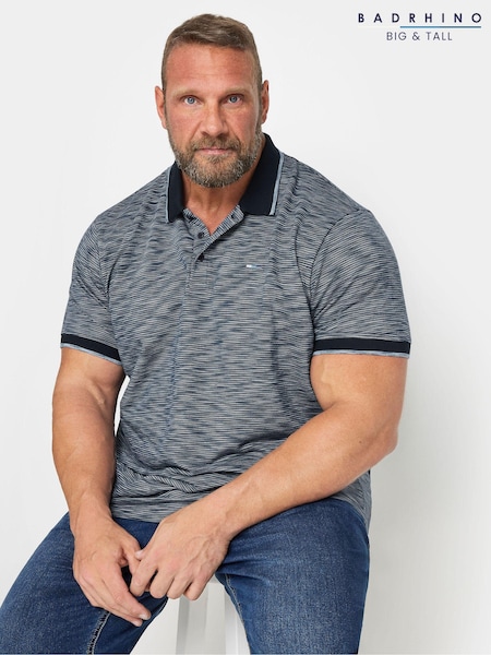 BadRhino Big & Tall Blue Injected Slub Textu Stripe 100% Cotton Polo Shirt (E18050) | £26
