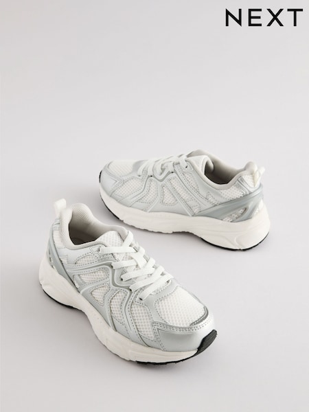 White/Silver Standard Fit (F) Elastic Lace Trainers (E18067) | £26 - £33