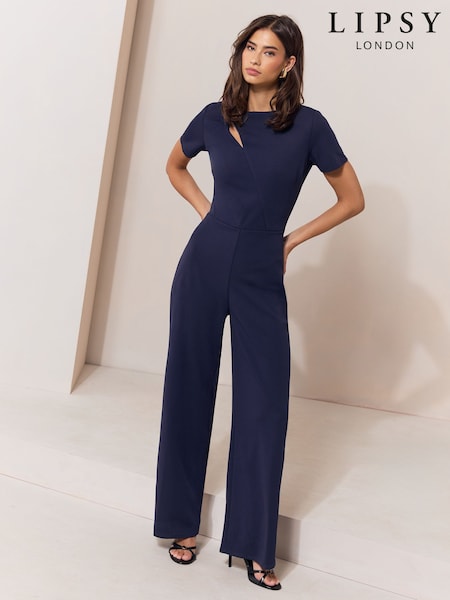 Navy - Lipsy Short Sleeve Splice Jumpsuit