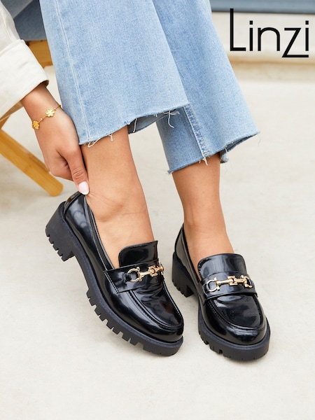 Linzi Black Aria Chunky Sole Loafers With Gold Trim (E18181) | £36