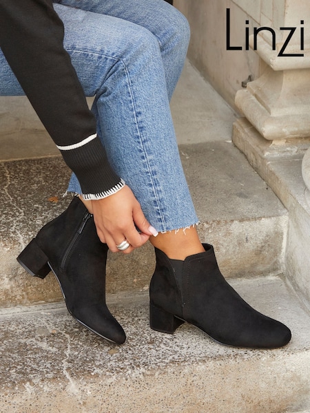 Linzi Black Ground Manor Low Block Heeled Ankle Boots (E18182) | £42