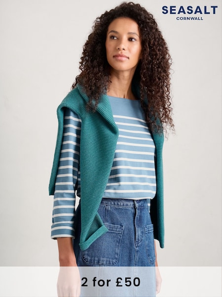 Seasalt Cornwall Falmouth Breton Horizon Chalk Sailor T-Shirt (E18210) | £30